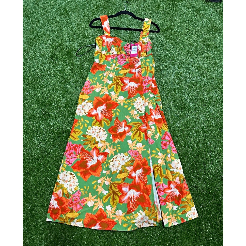 Vince Camuto Women's Green Floral Square Neck Strappy Maxi Sundress 6